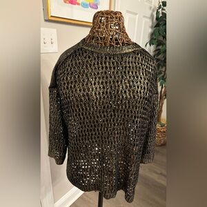 Ellen Tracy Black Cut-Out Sweater with Gold Paint Overlay Size L